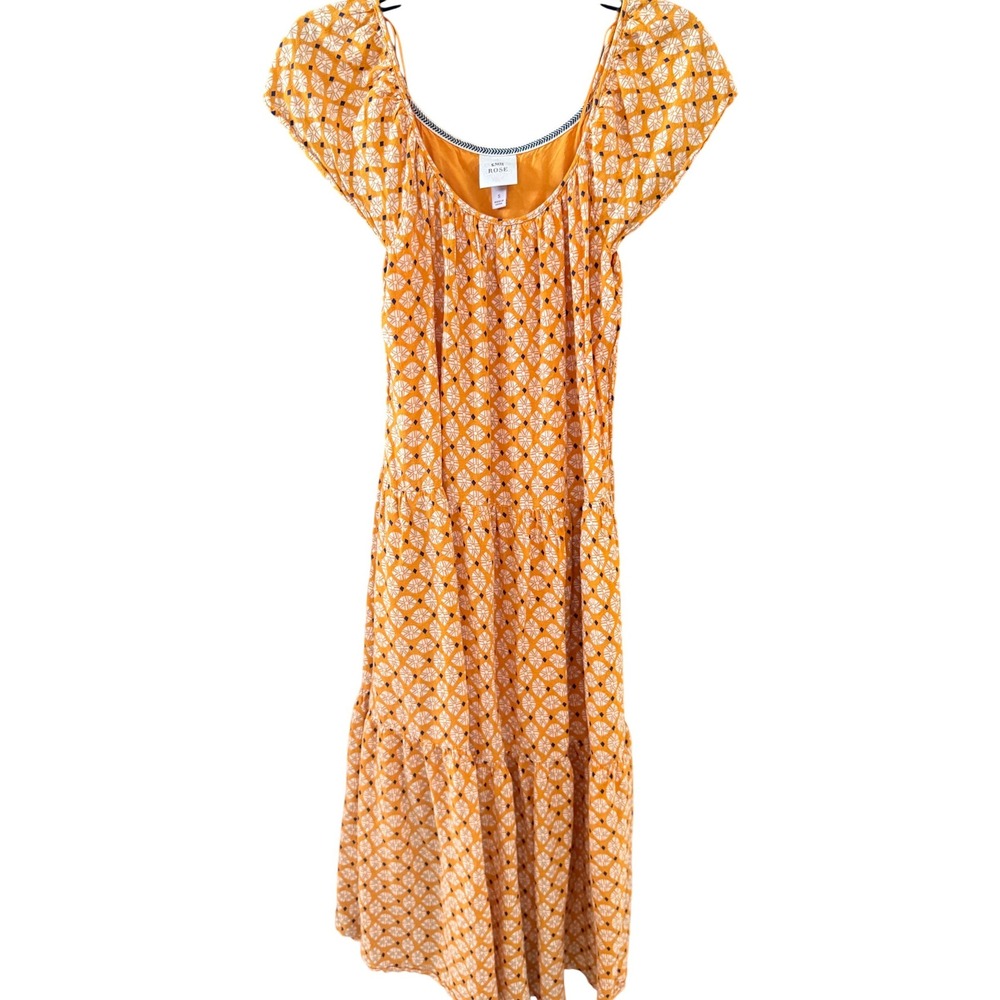 Knox Rose Womens Orange Geometric Medallion Tiered Midi Dress Small Peasant Boho